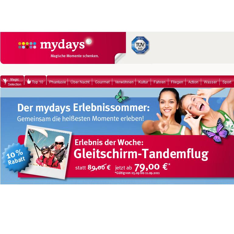 Mydays De Gutschein Gleitschirm Tandemflug 10 Rabatt Bis 11 09 11 Unideal De