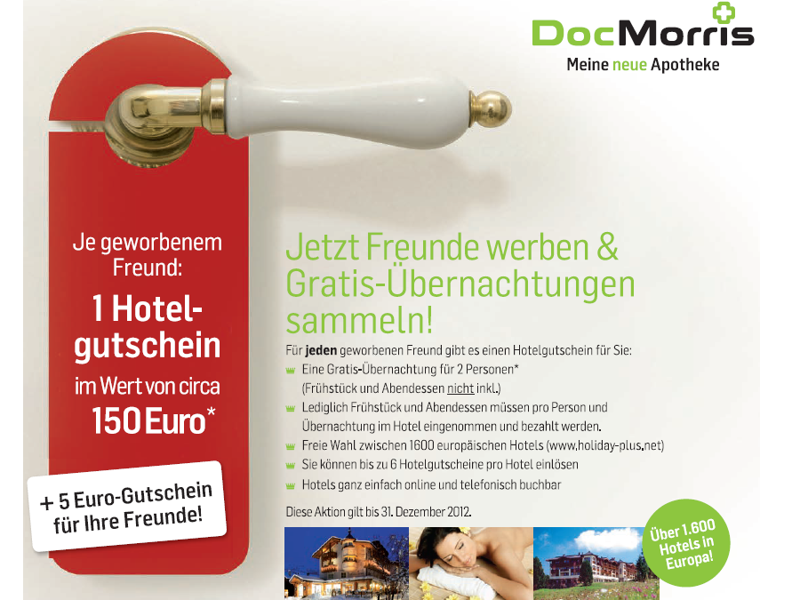 DocMorris Hotel Gutschein für geworbene Freunde erhalten Unideal.de