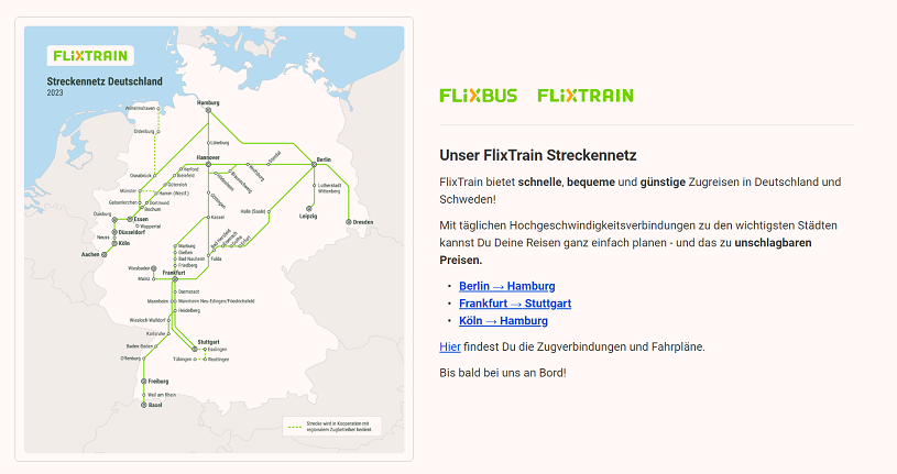 FlixTrain Streckennetz