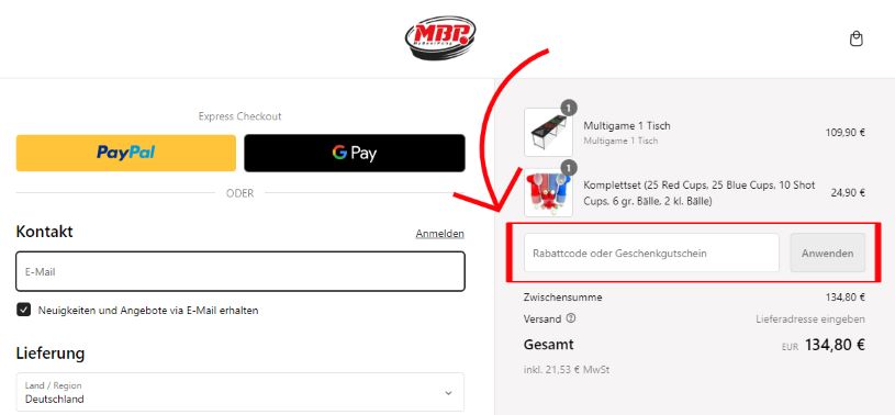 MyBeerPong Gutschein einlösen